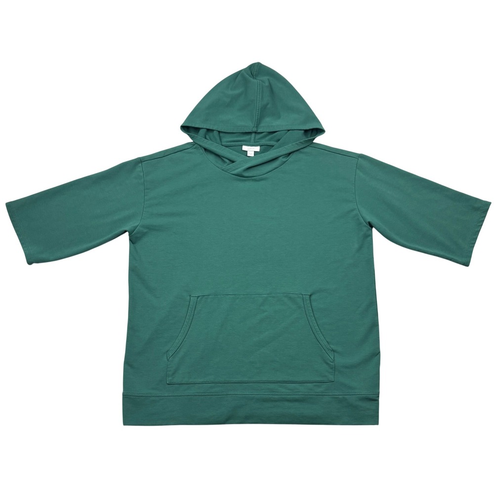 JJill FIT Hoodie Womens Small Green French Terry Short Sleeve Sweatshirt Top